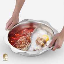 Load image into Gallery viewer, XUSHI PASLANMAZ ÇELİK BÖLMELİ HOTPOT TENCERESİ (STAINLESS STEEL DIVIDED HOT POT 32CM) 不锈钢鸳鸯火锅盆 32CM - 1 ADET
