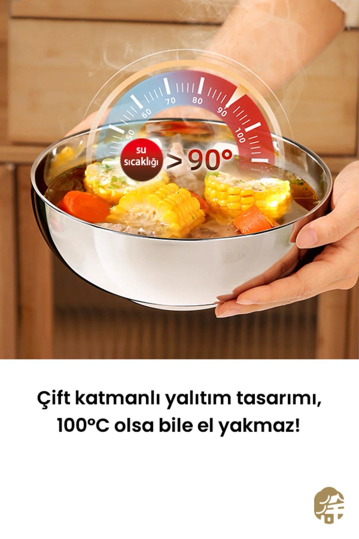 XUSHI PASLANMAZ ÇELİK İZOLASYONLU KASE (STAINLESS STEEL INSULATED BOWL) 不锈钢隔热碗 18CM - 1 ADET