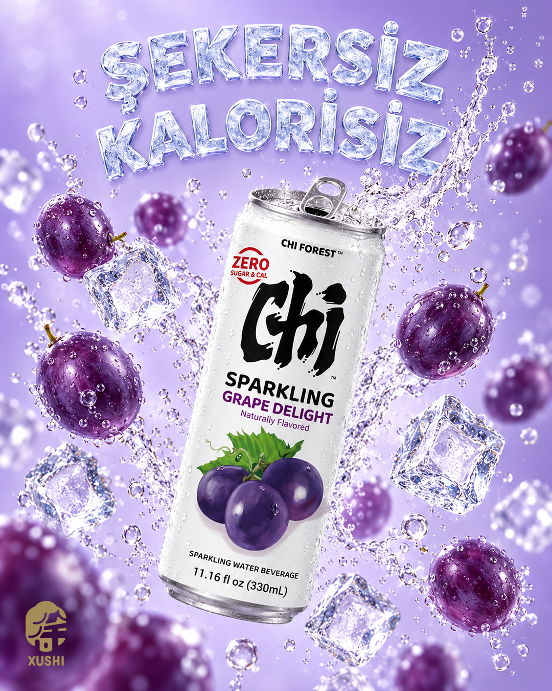 CHI FOREST ÜZÜM AROMALI GAZLI İÇECEK (SPARKLING WATER BEVERAGE GRAPE FLAVOR) 元气森林0卡葡萄味汽水 - 330ML
