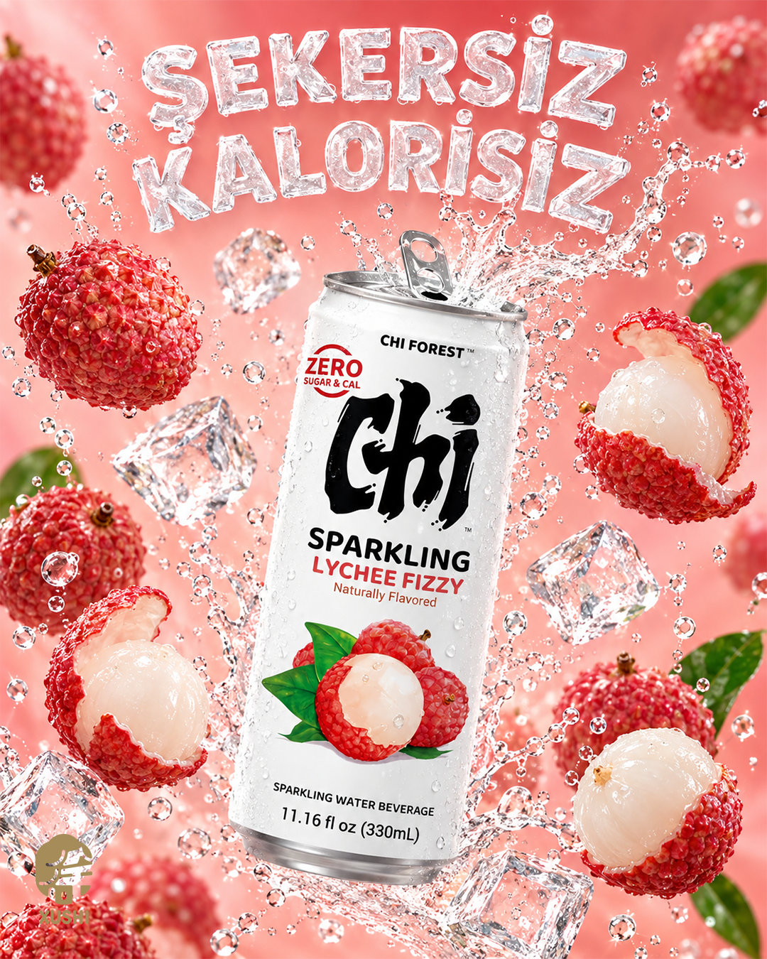 CHI FOREST LİÇİ AROMALI GAZLI İÇECEK (SPARKLING WATER BEVERAGE LEYCHEE FLAVOR) 元气森林0卡荔枝味汽水 - 330ML
