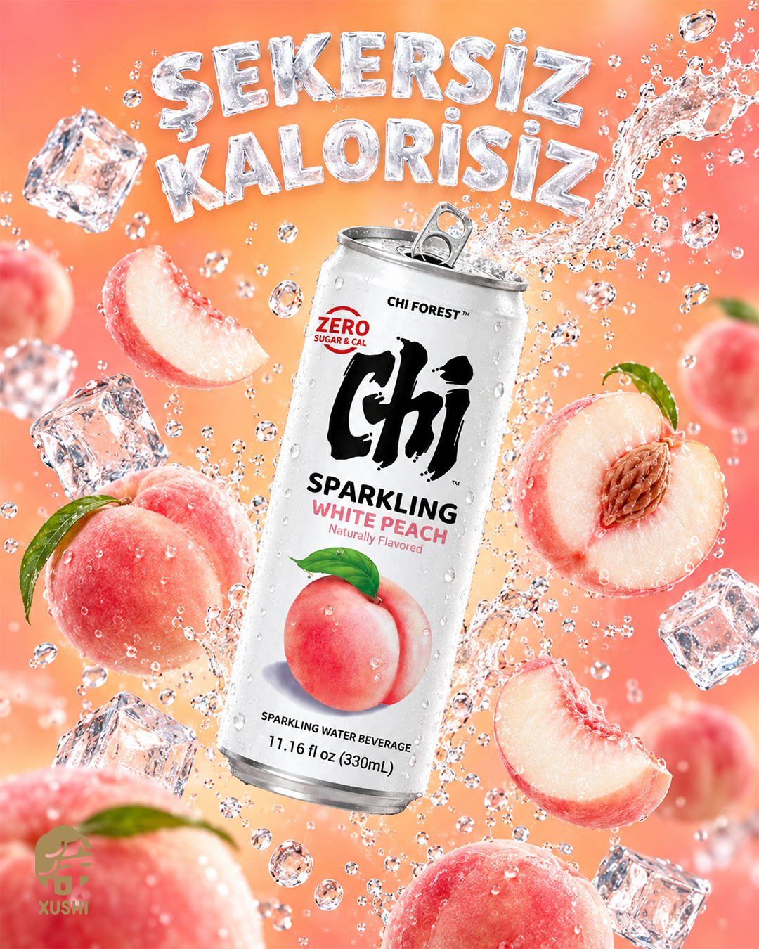CHI FOREST ŞEFTALİ AROMALI GAZLI İÇECEK (SPARKLING WATER BEVERAGE WHITE PEACH FLAVOR) 元气森林0卡桃子味汽水 - 330ML